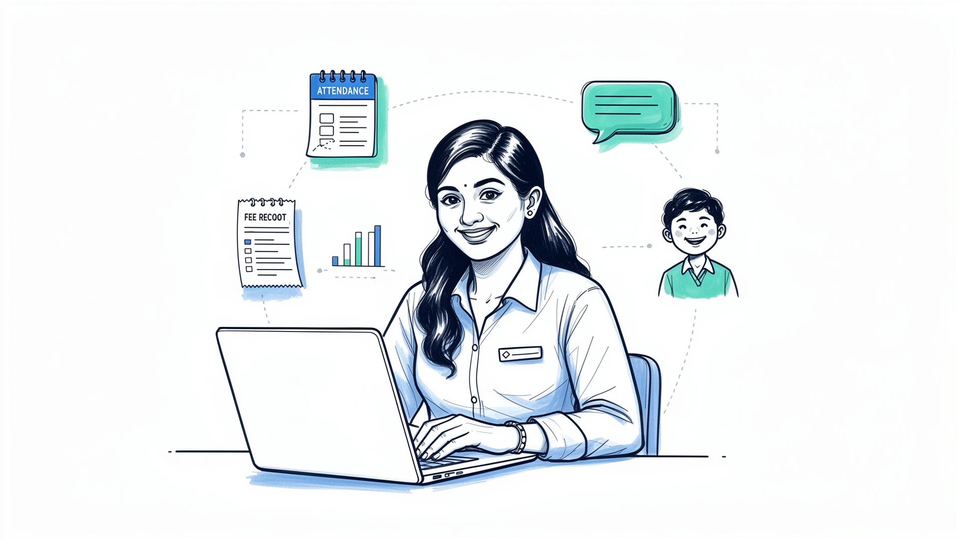 School administrator using Vidrasil ERP software dashboard